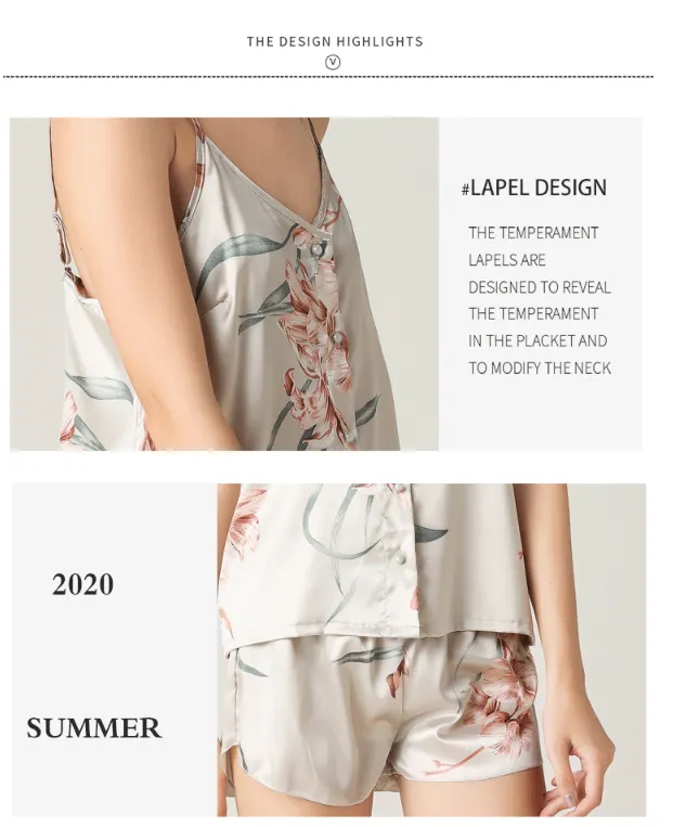 3 Pcs Set Woman Elegant Nightdress Silk Satin Summer Sleepwear Pajamas (L Size)