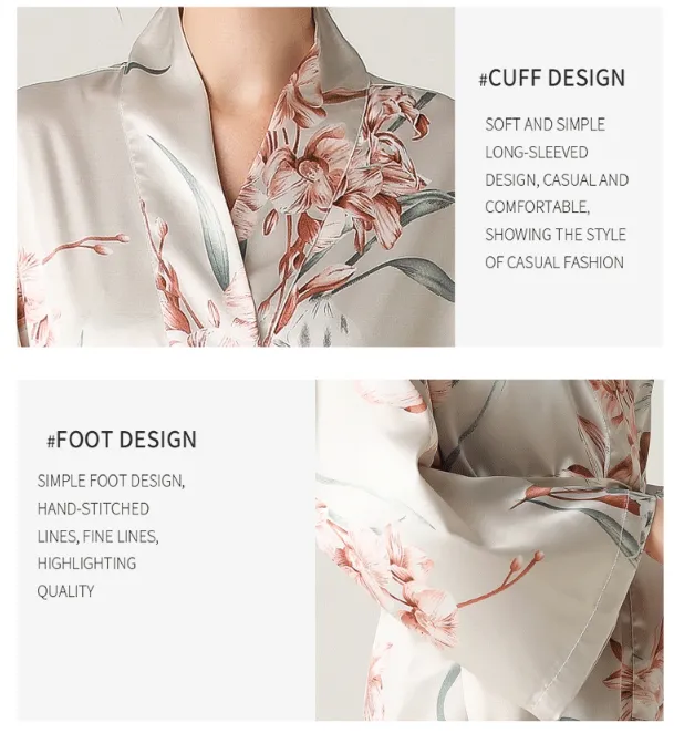 3 Pcs Set Woman Elegant Nightdress Silk Satin Summer Sleepwear Pajamas (L Size)