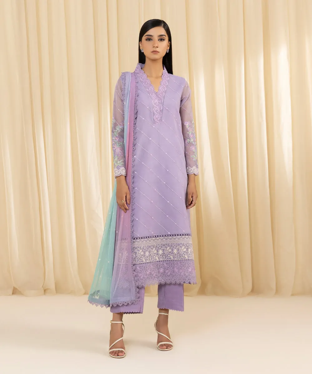 3 Piece -  Embroidered Organza Suit
