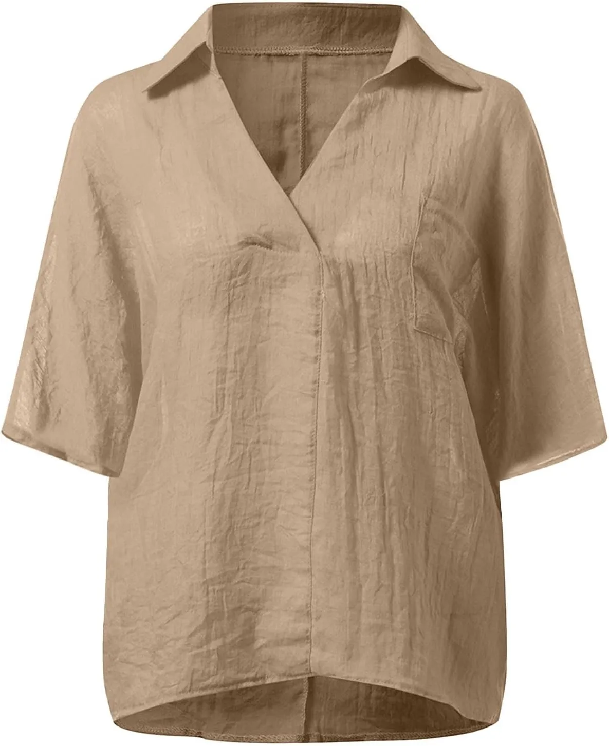 3/4 Sleeve Linen Tops for Women 2025 Oversized Loose Fit V Neck Shirts Summer Casual Beach Tunic Blouse Tee Sun Shirts