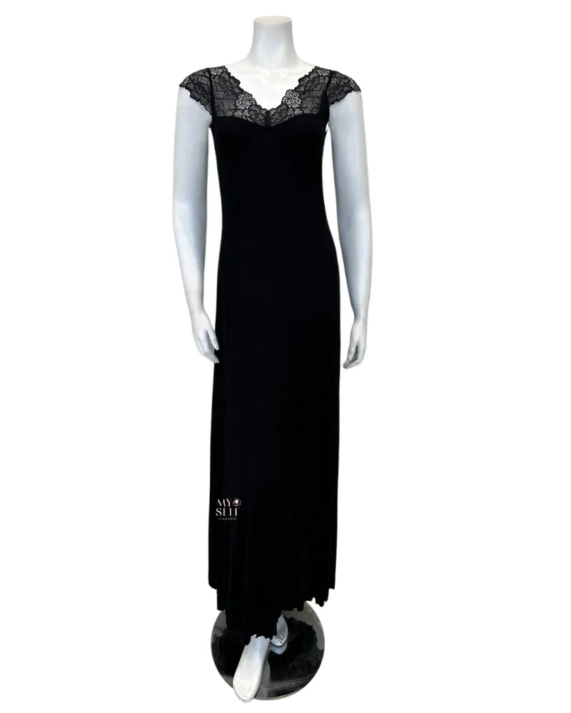 4007 Black Lace Sheer Back Nightgown