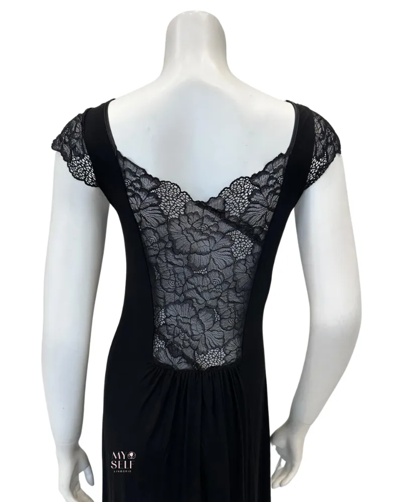 4007 Black Lace Sheer Back Nightgown
