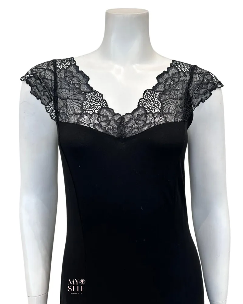 4007 Black Lace Sheer Back Nightgown