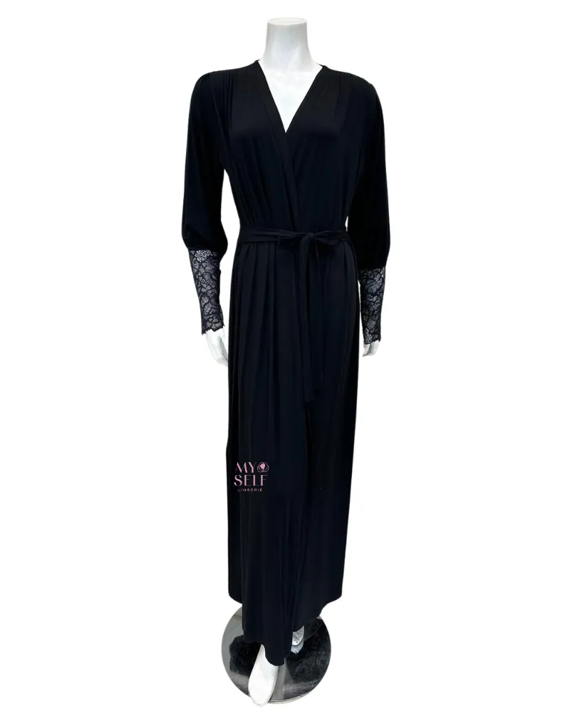 4011 Black Lace Modal Morning Robe