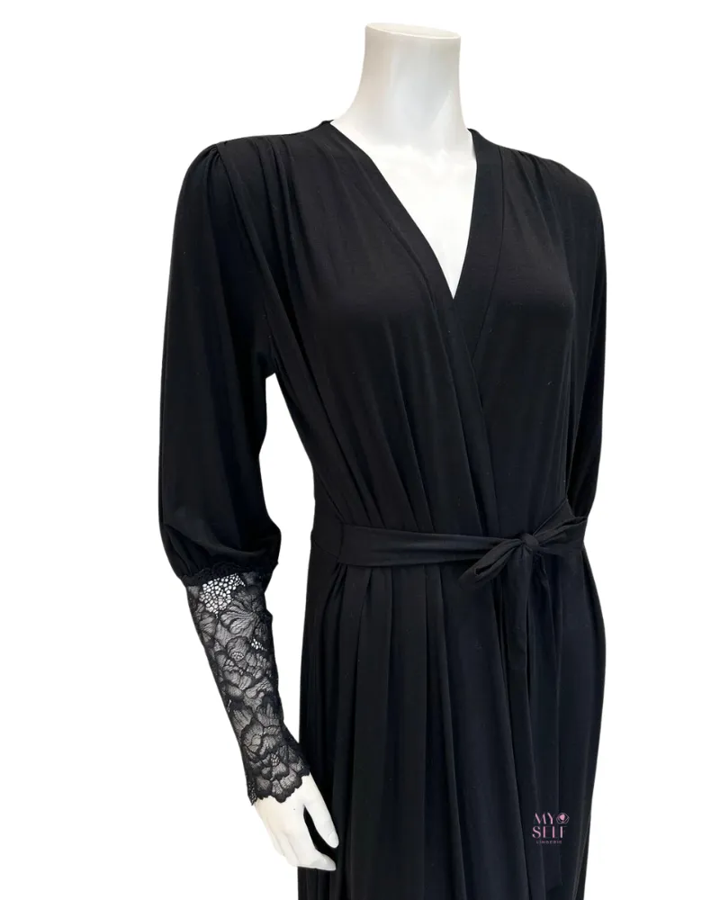 4011 Black Lace Modal Morning Robe