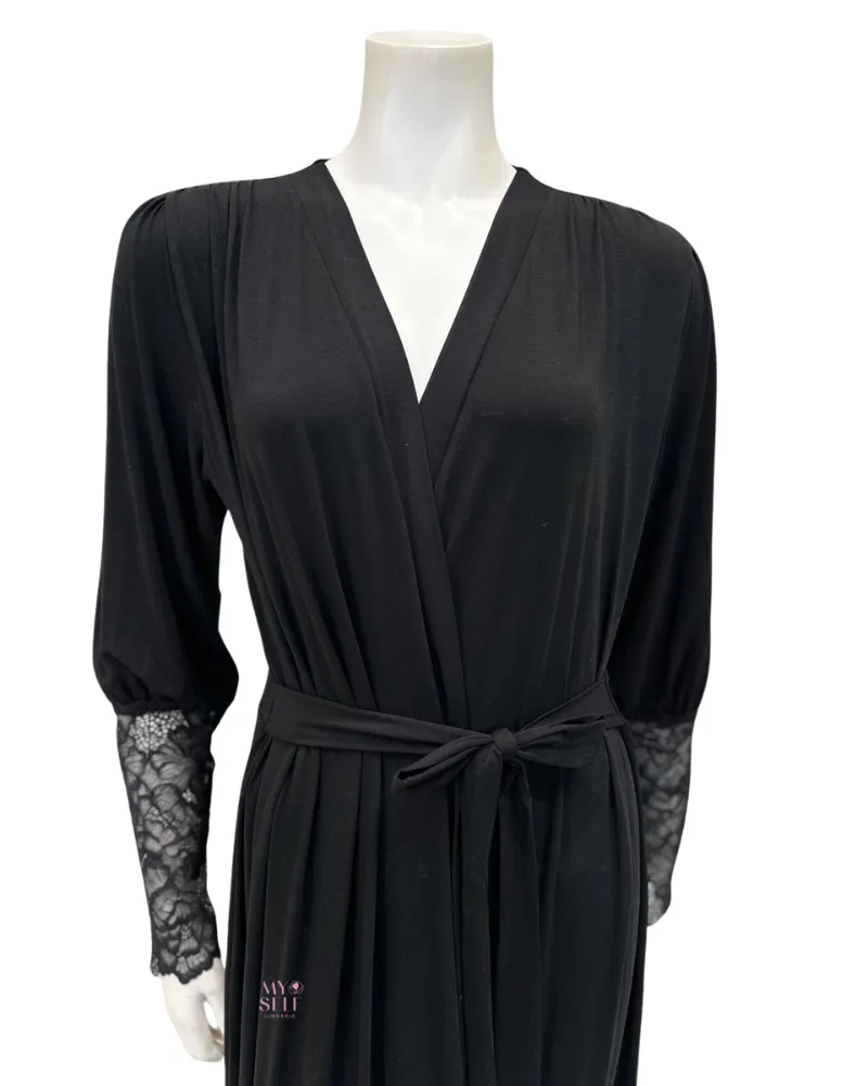 4011 Black Lace Modal Morning Robe