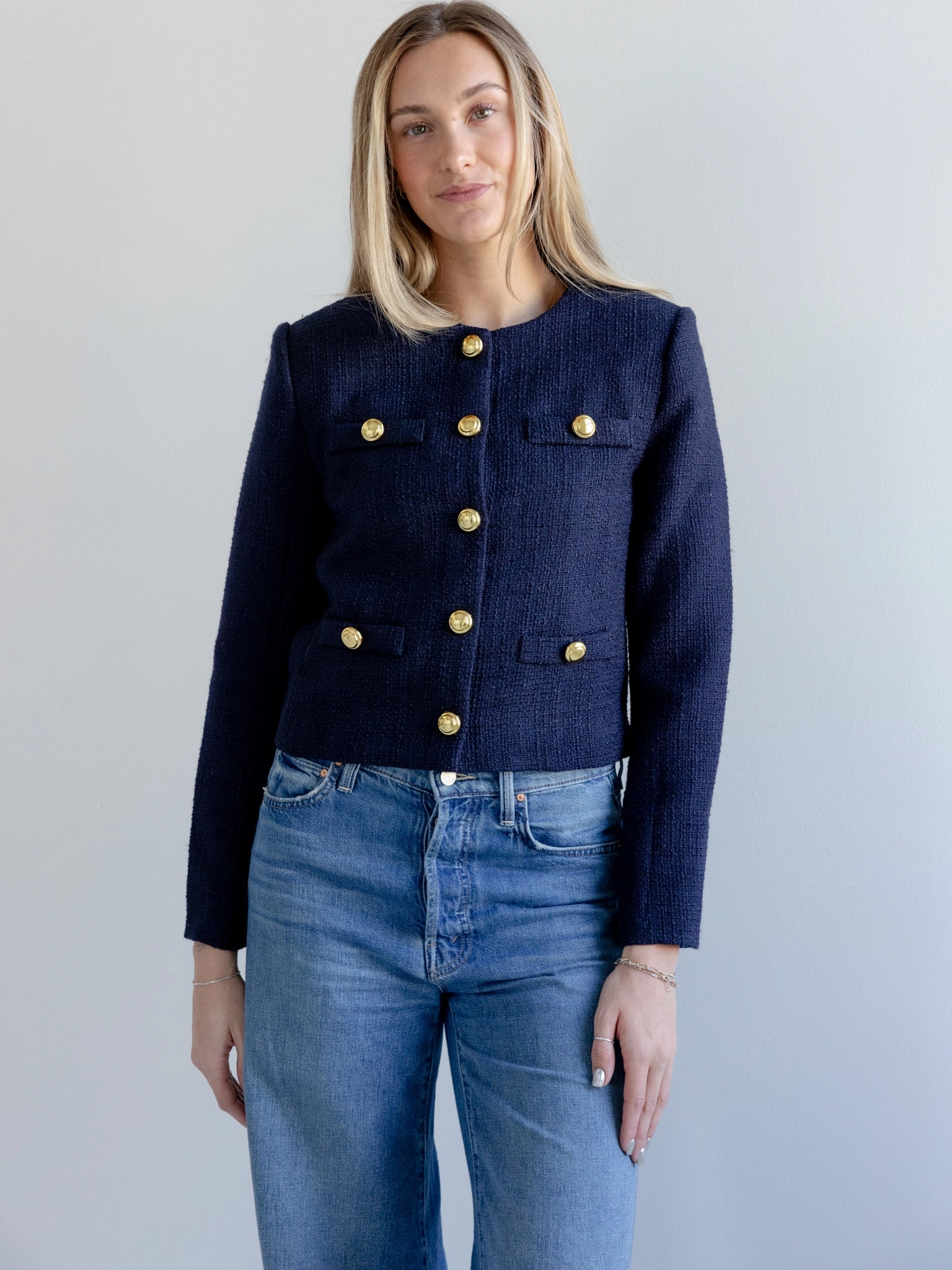 Claire Tweed Button Jacket Durable Water Repellent Finish Work Tough