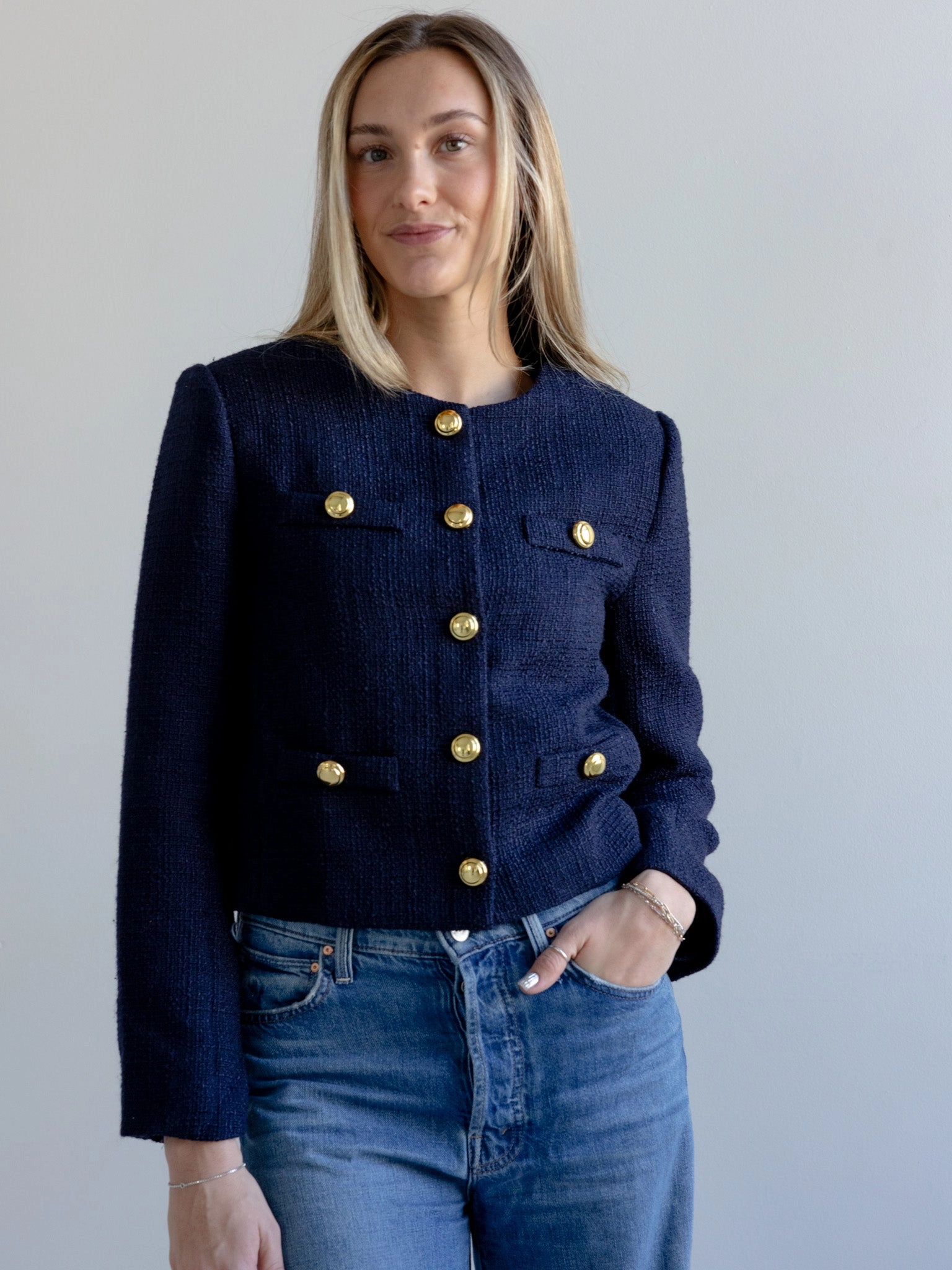 Convertible 2 In 1 Function Claire Tweed Button Jacket