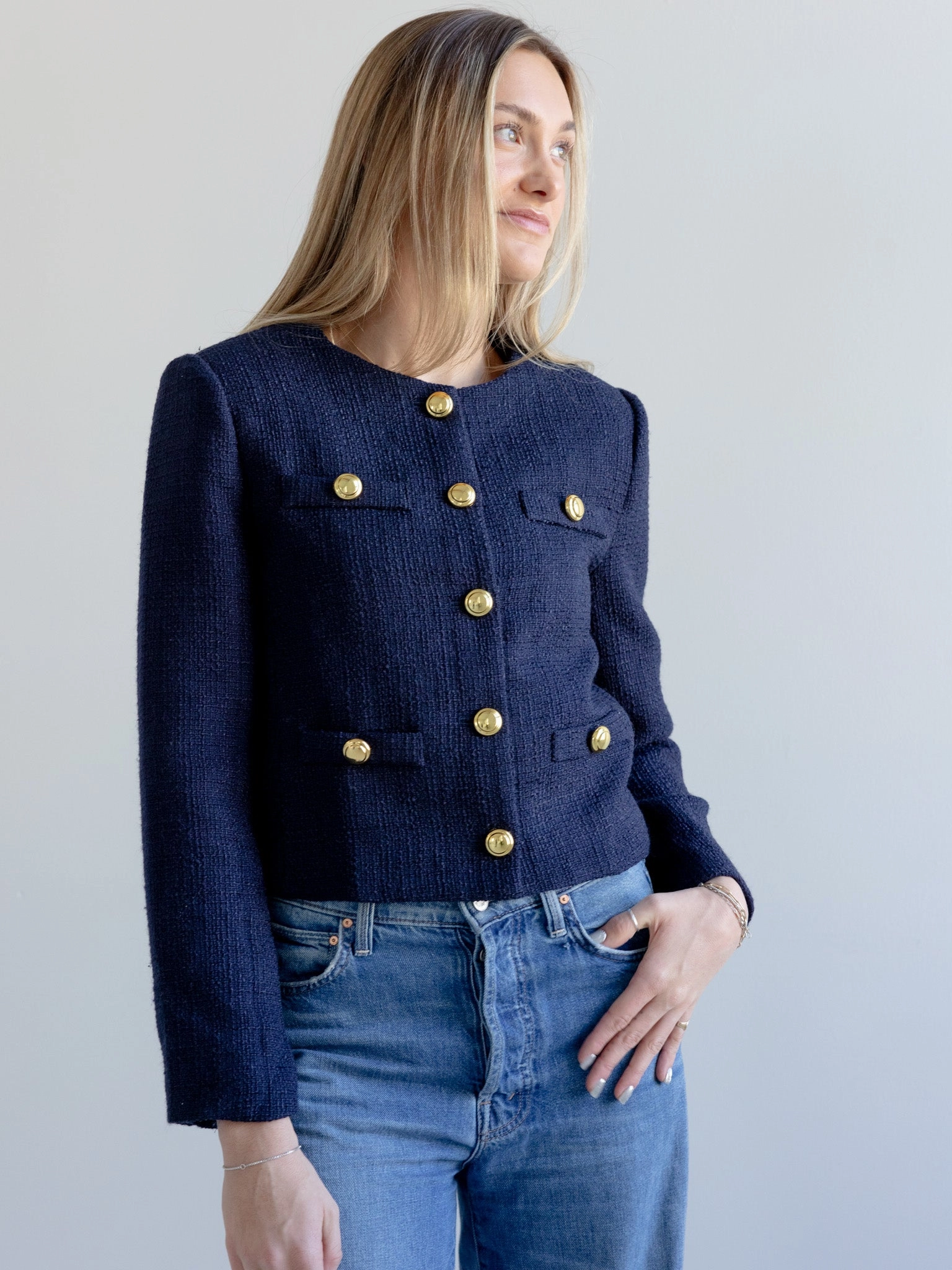 Quilted Interior Temperature Regulating Claire Tweed Button Jacket