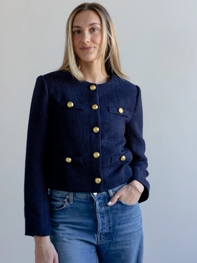 Convertible 2 In 1 Function Claire Tweed Button Jacket