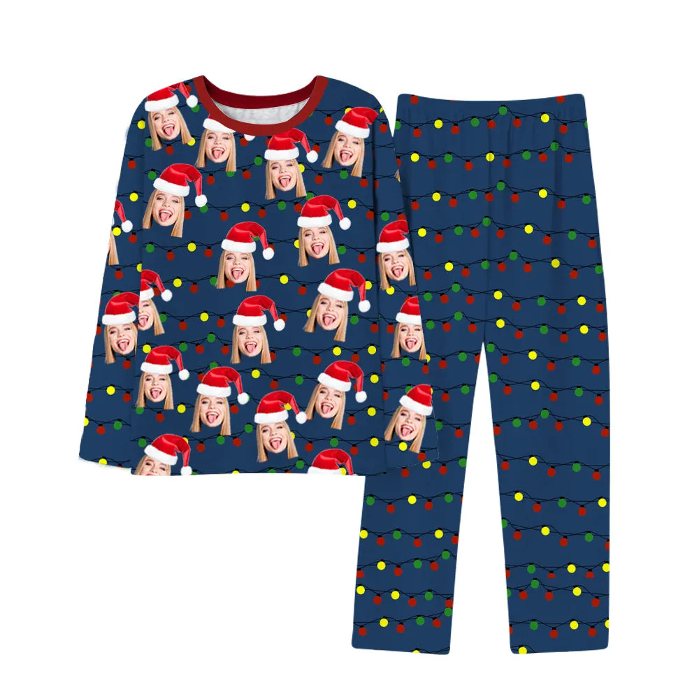 4FunGift® Personalized Photo Pajamas Set With Christmas Hat Gifts For Couple