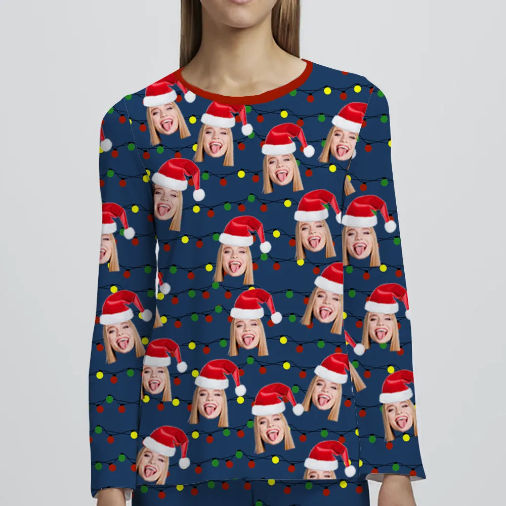 4FunGift® Personalized Photo Pajamas Set With Christmas Hat Gifts For Couple
