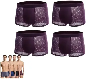 4Pcs Breathable Boxer Briefs Men's Underwear Boxers Burgundy