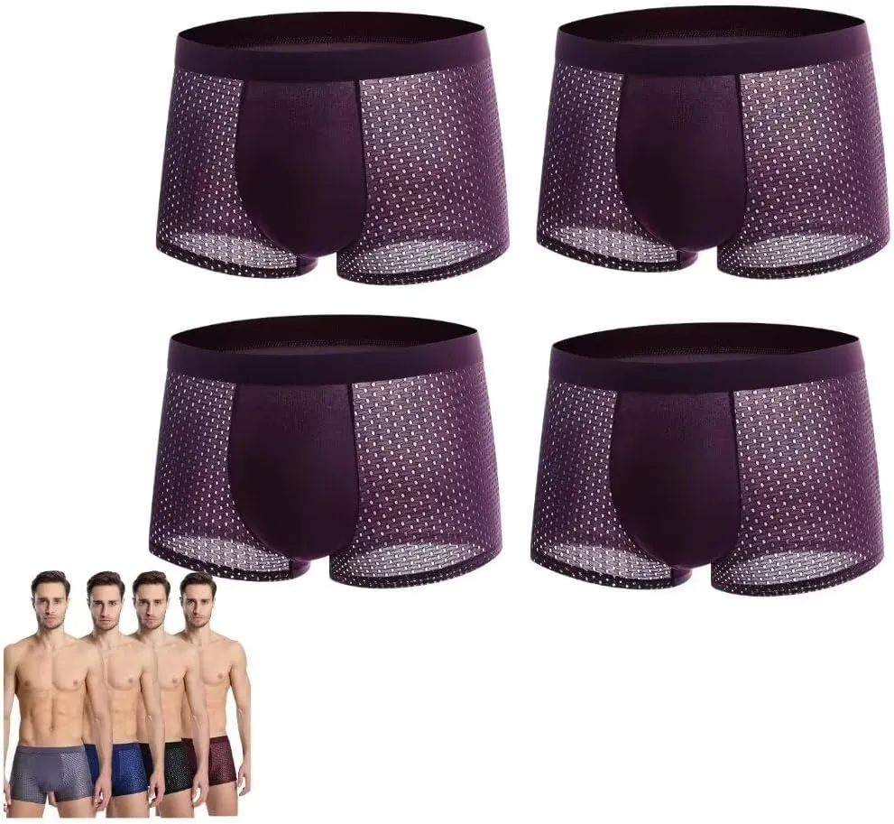 4Pcs Breathable Boxer Briefs Men's Underwear Boxers Burgundy