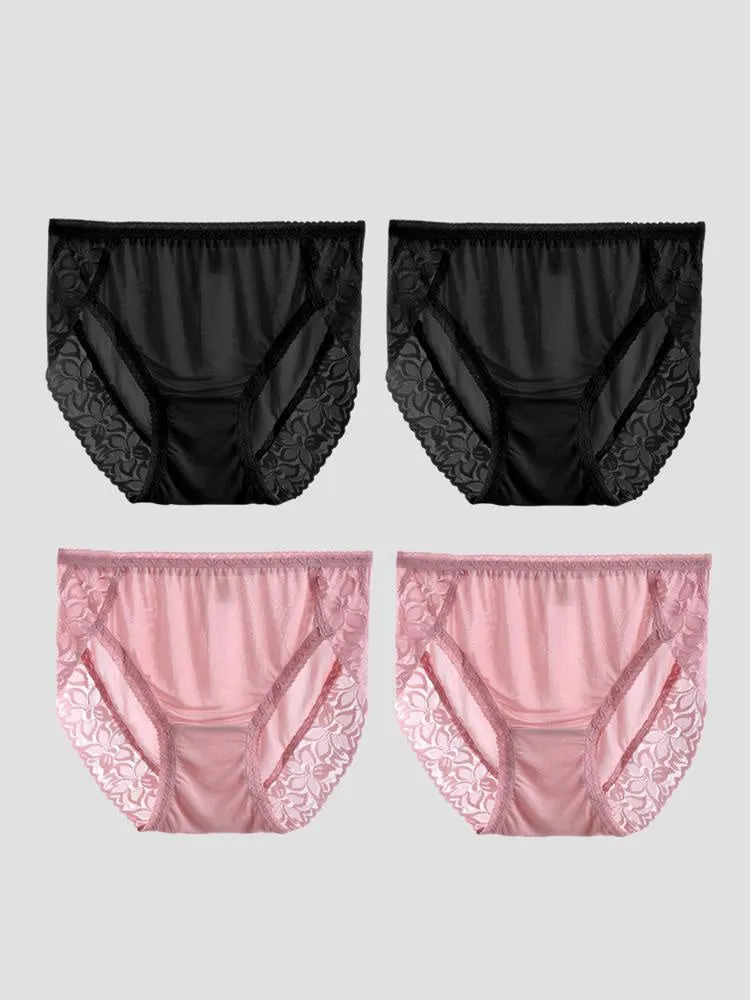 4Pcs Sexy Lace Silk Knitted Panties for Women (Bra NOT Included)