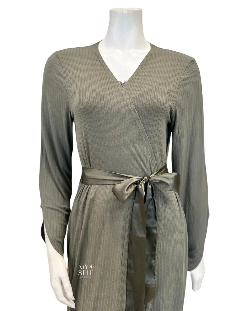 6312 Dusty Olive Whisper Pointelle Modal Short Morning Robe