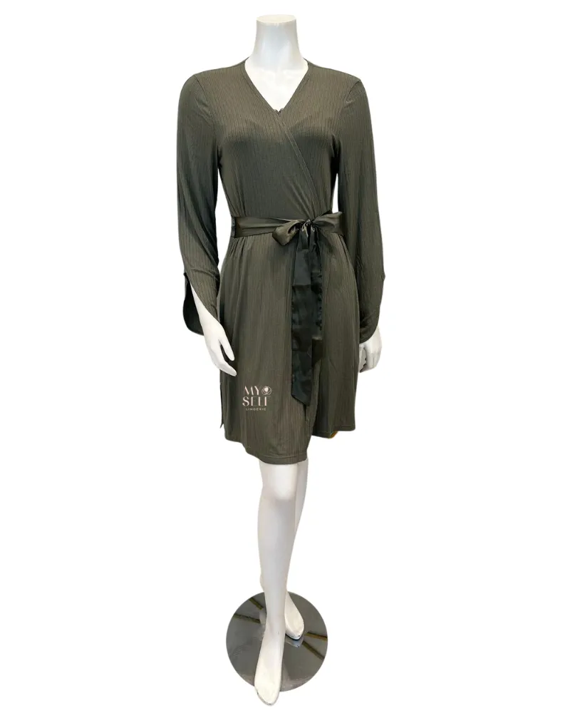 6312 Dusty Olive Whisper Pointelle Modal Short Morning Robe