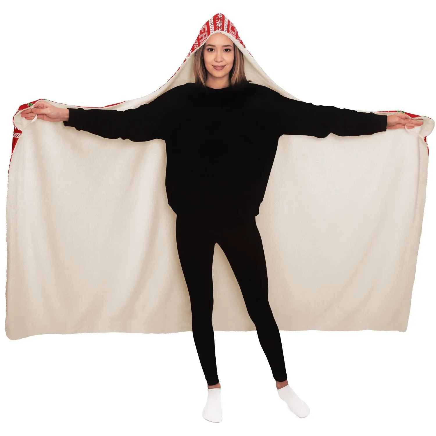 65 MCMLXV Unisex Peace Love Joy Red Christmas Print Hooded Blanket