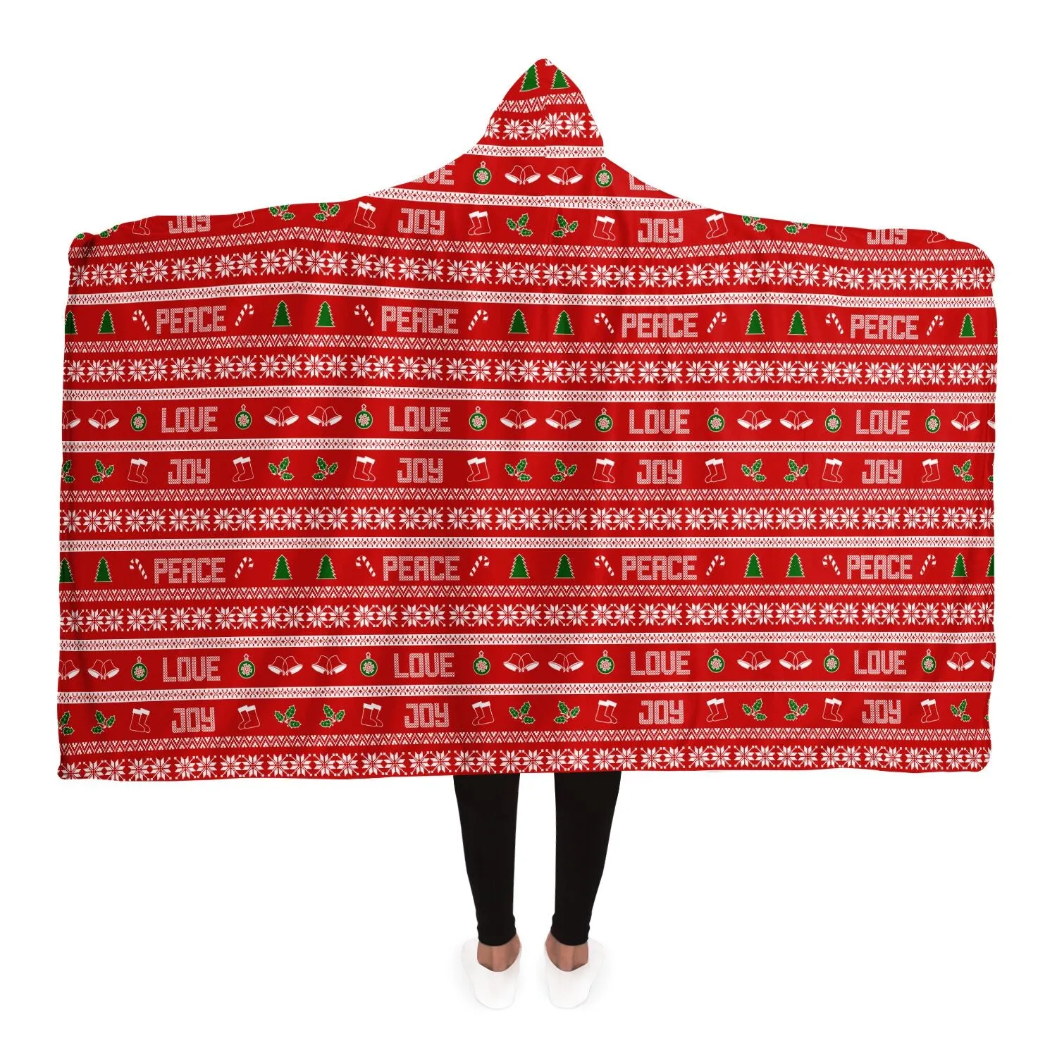 65 MCMLXV Unisex Peace Love Joy Red Christmas Print Hooded Blanket