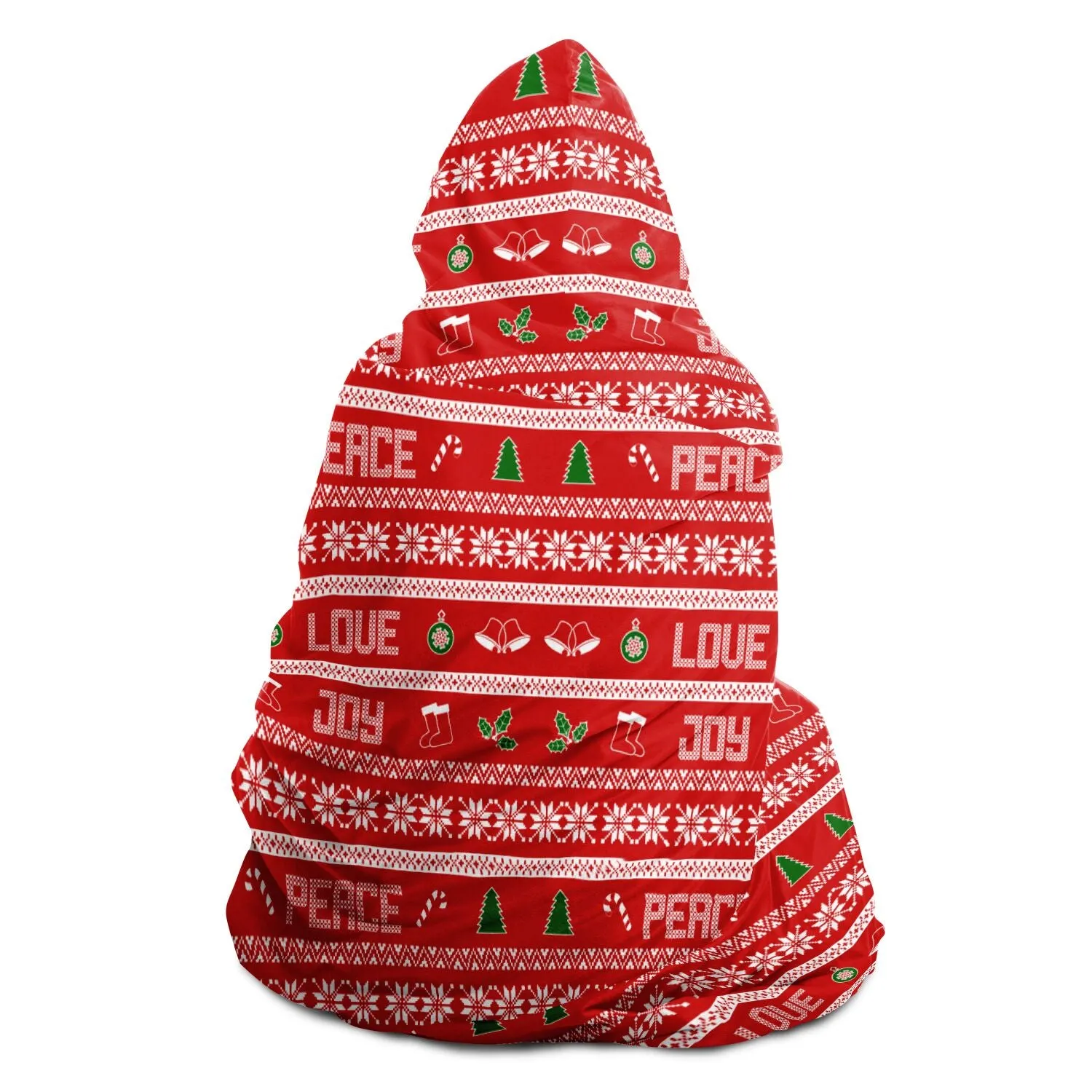 65 MCMLXV Unisex Peace Love Joy Red Christmas Print Hooded Blanket
