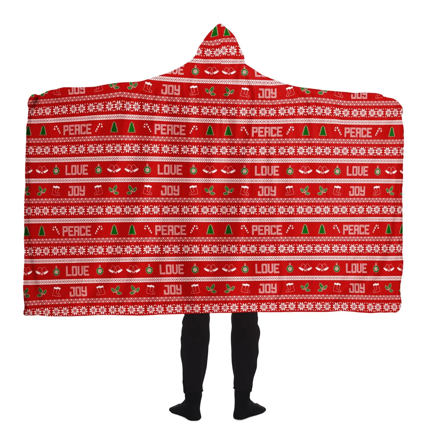 65 MCMLXV Unisex Peace Love Joy Red Christmas Print Hooded Blanket