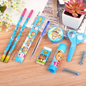 9PCS Kawaii Stationery Set Pencil Scissors Eraser Pen Glue Ruler Stationery Set