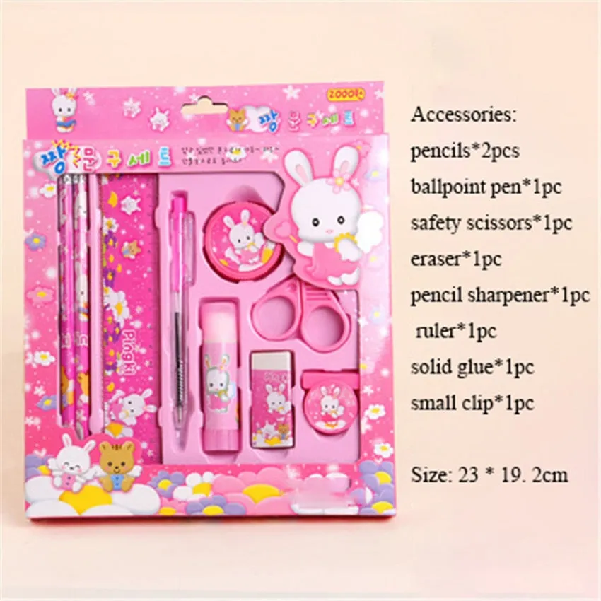 9PCS Kawaii Stationery Set Pencil Scissors Eraser Pen Glue Ruler Stationery Set