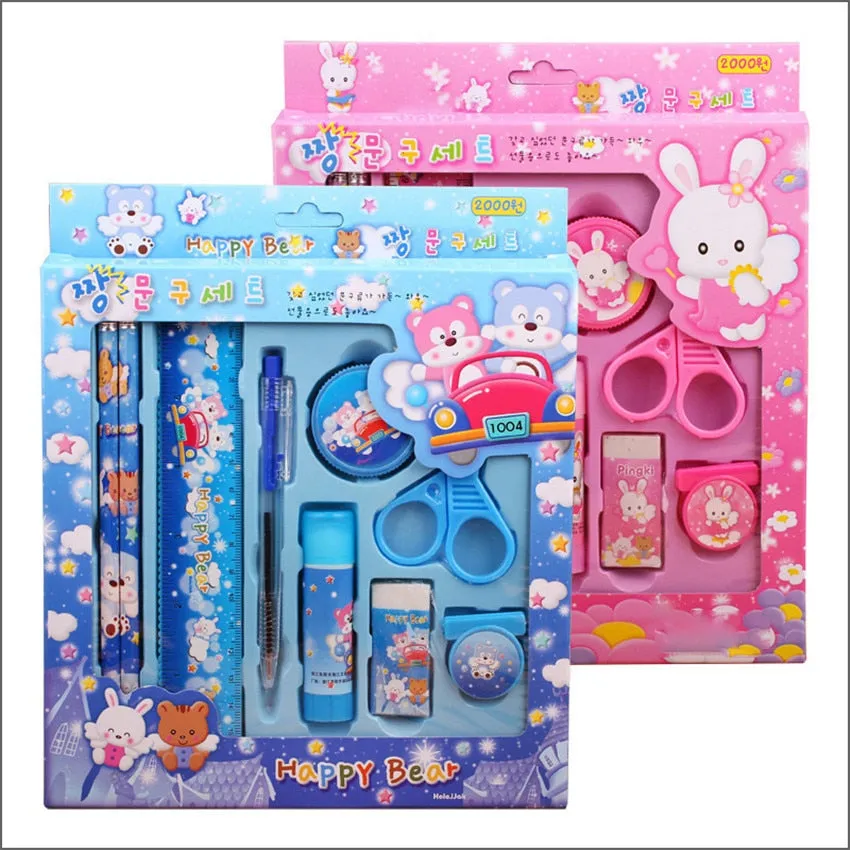 9PCS Kawaii Stationery Set Pencil Scissors Eraser Pen Glue Ruler Stationery Set