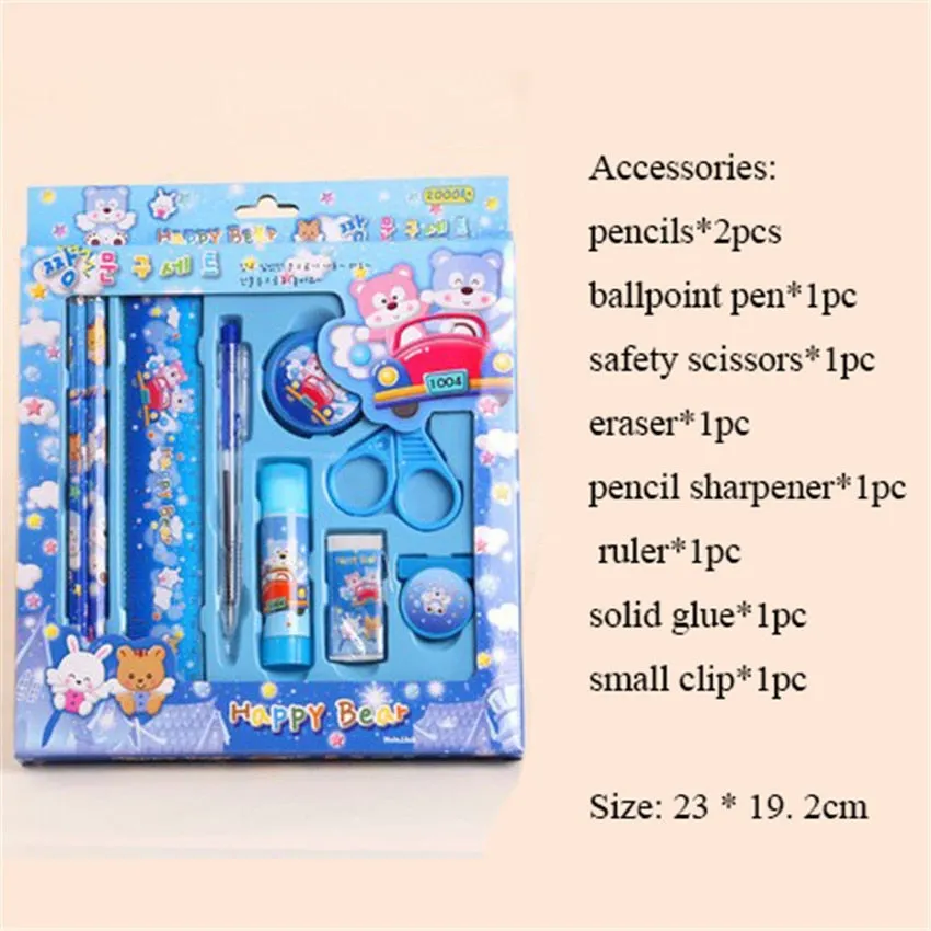 9PCS Kawaii Stationery Set Pencil Scissors Eraser Pen Glue Ruler Stationery Set