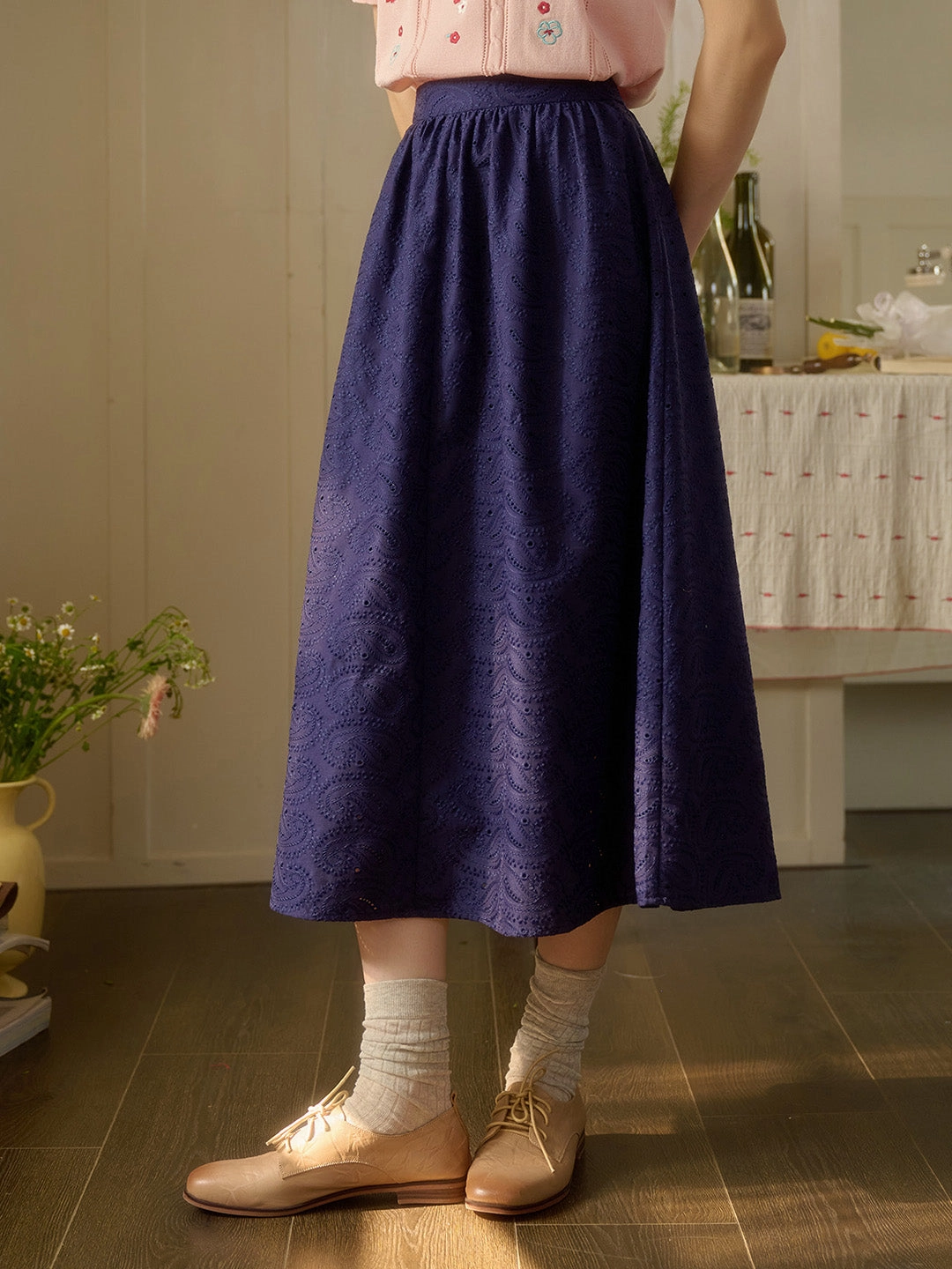 Quick Release Closure Essential Wearable ??Final Sale??Skylar A-Line Embroidery Cotton Skirt