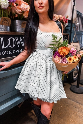Cozy Vibes Amelia Polka Dot Corset Dress- Ivory