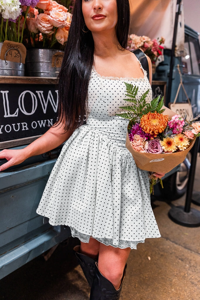 Cozy Vibes Amelia Polka Dot Corset Dress- Ivory