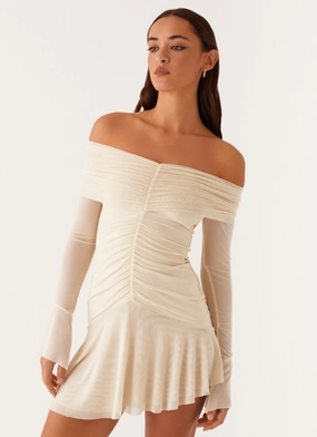 Ellis Ruched Mini Dress - Pastel Yellow beaded embellishment