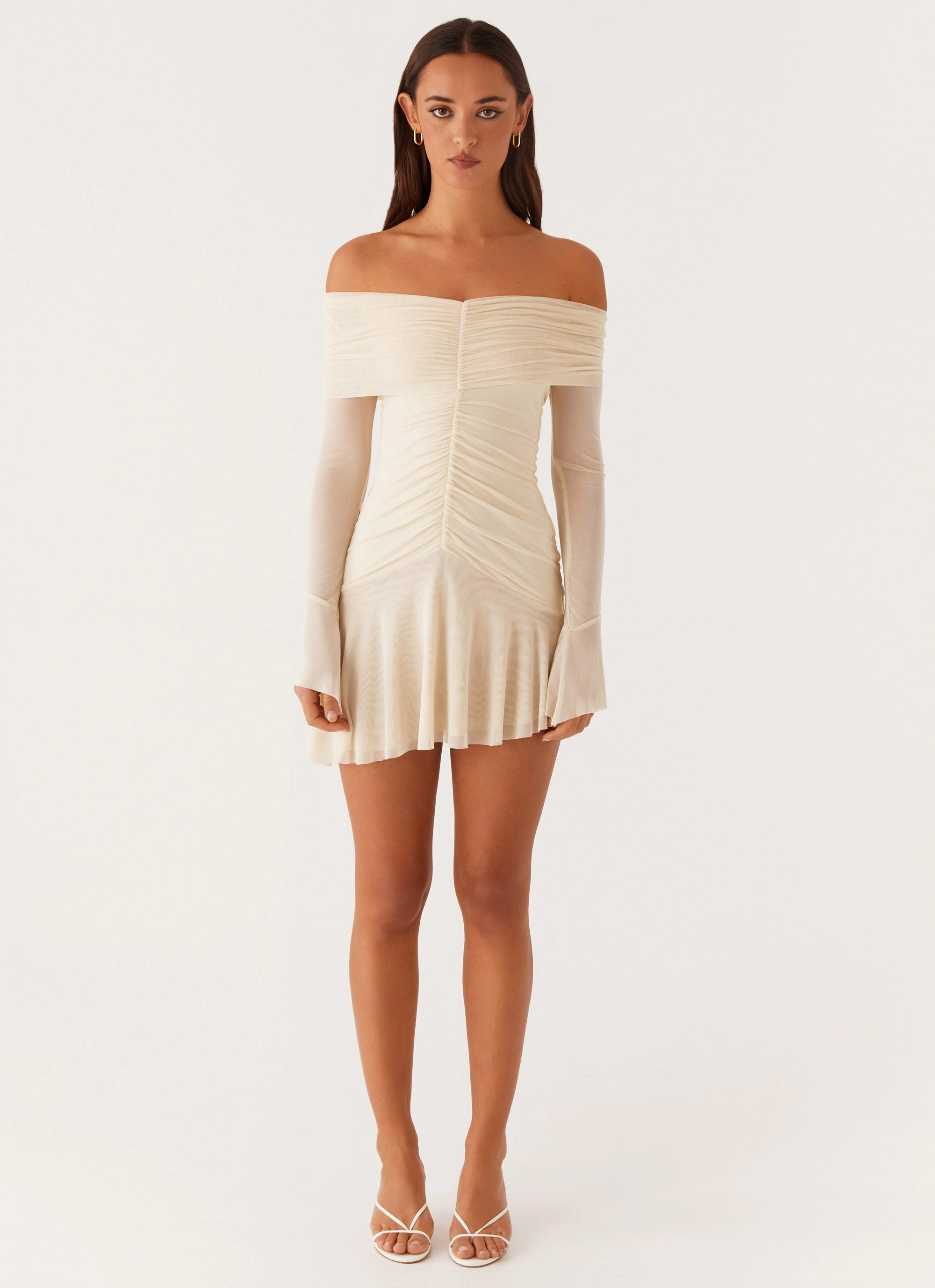 Ellis Ruched Mini Dress - Pastel Yellow Light Moodboard Outfit Vibes