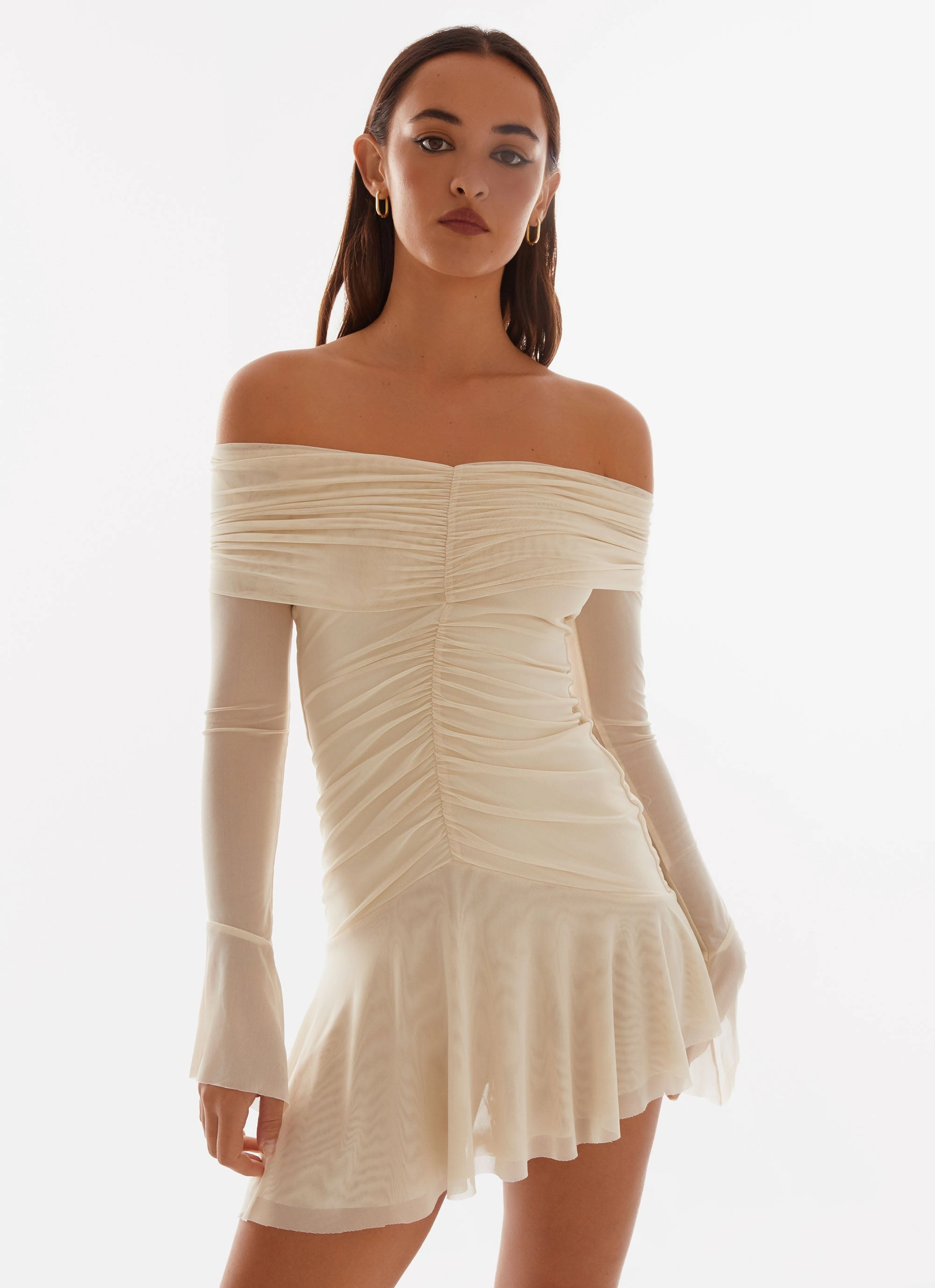 Layered Look Ellis Ruched Mini Dress - Pastel Yellow