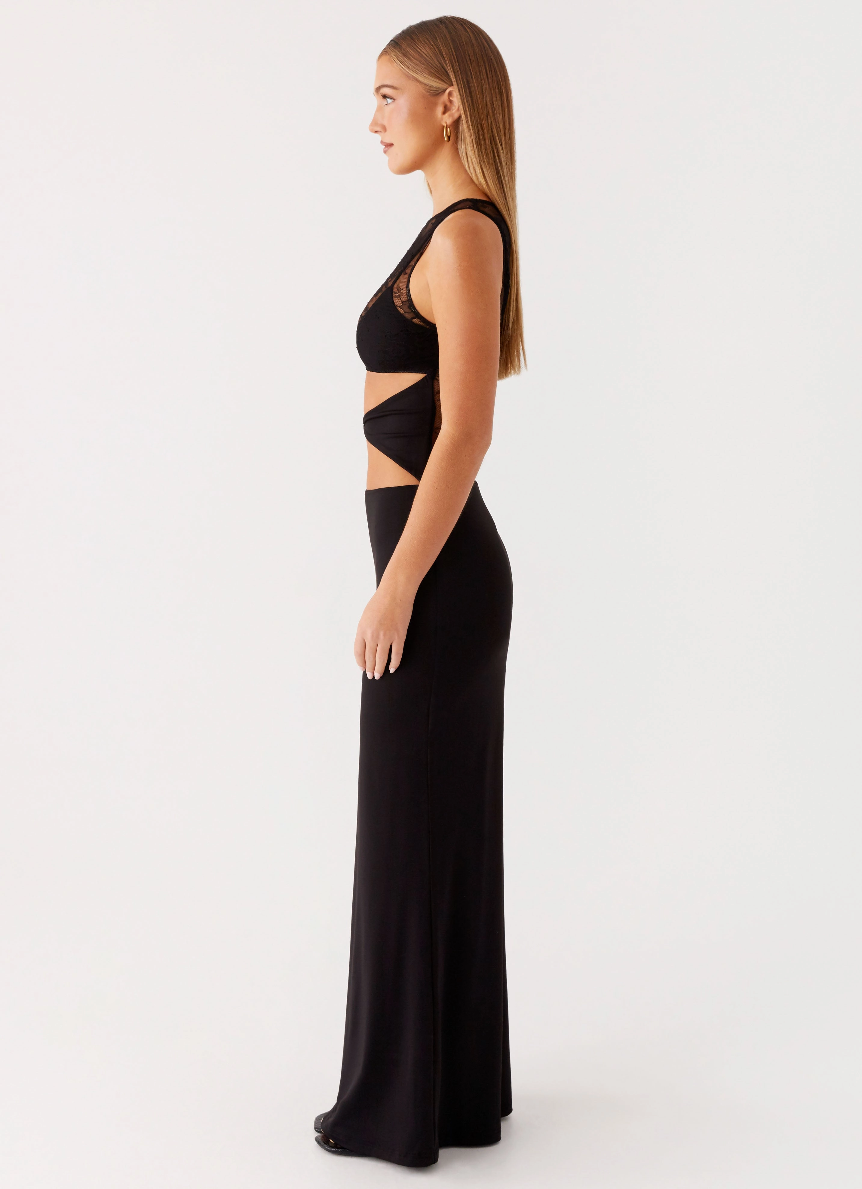 Imperial Maxi Dress - Black Drapey Fabric Minimal Cut