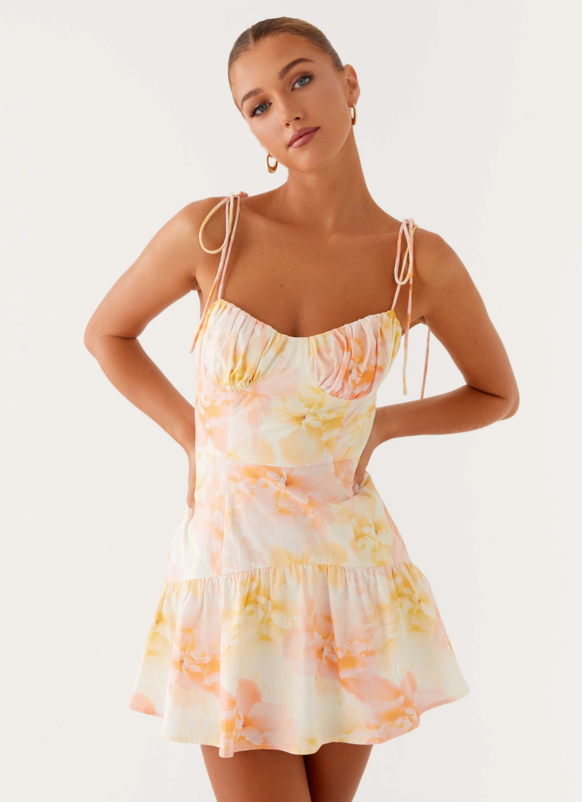 Abby Mini Dress - Floral Print Crisscross Details Day Ready