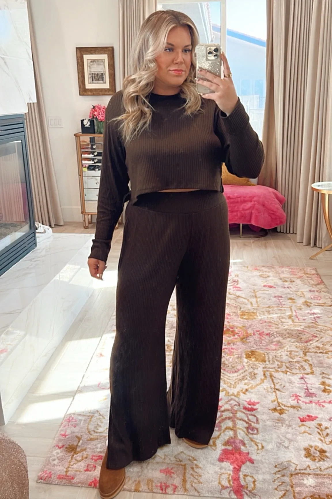 Abercrombie & Fitch Chocolate Ribbed Crop Lounge Top-Size XL (we have matching pants, sold out online)