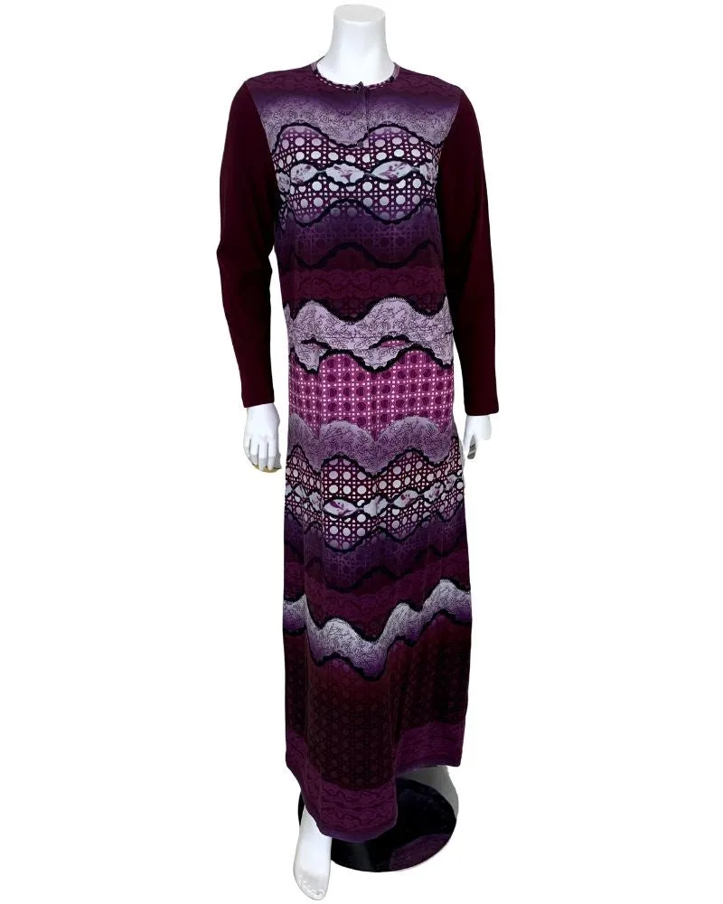 ABN1805 Wine Patchwork Print Cotton Nursing Nightgown