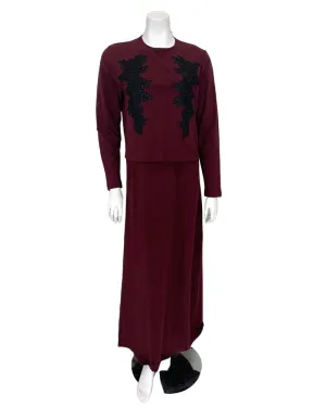 ABN1813 Wine Cotton Nursing Nightgown with Black Lace Trim