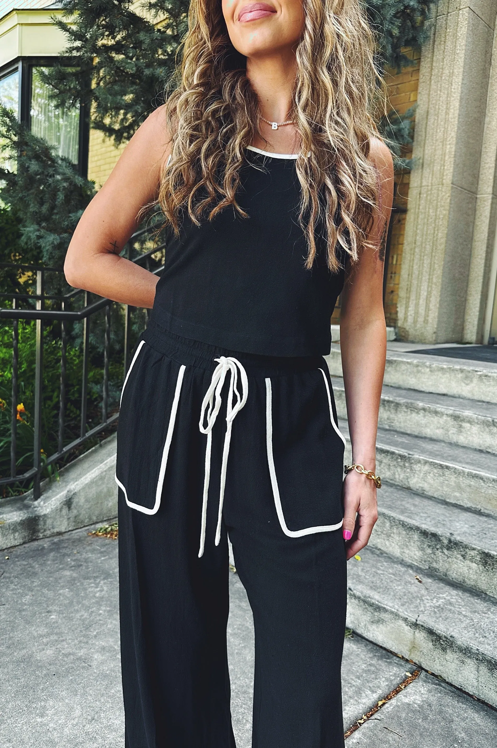 ThermalInsulation Luxe Look Outlined Linen Pants