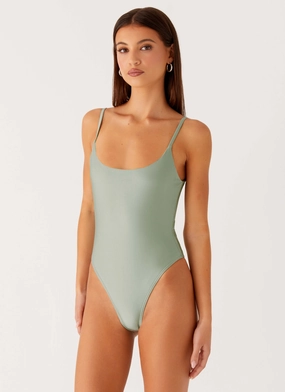 Waterproof Swimwear Anti Sag Waistband Ava One Piece Swimsuit - Sage