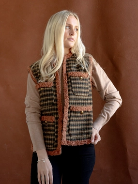 Zipper Closure Mechanism Everyday Active Style Houndstooth Pocket Vest