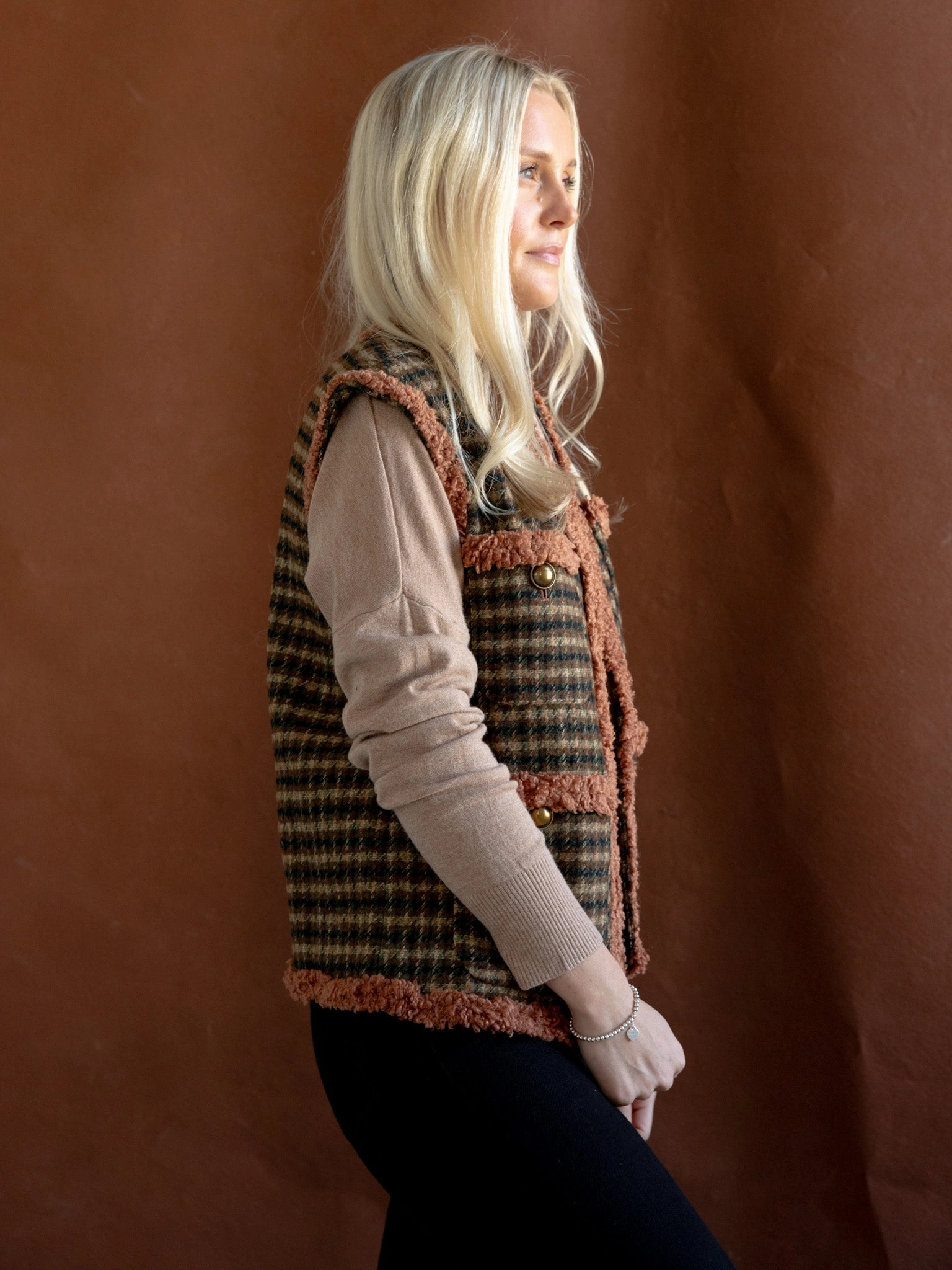 Sun Protective Fabric Houndstooth Pocket Vest