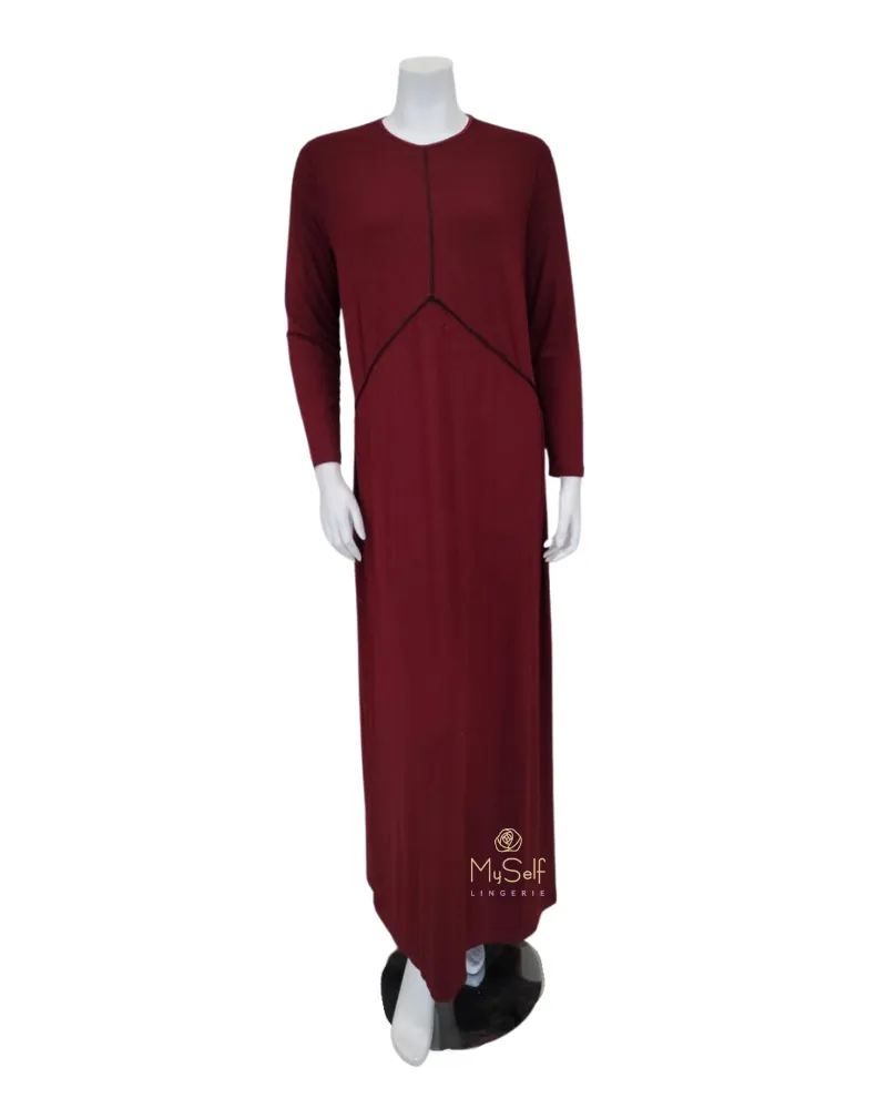 AC-070 Burgundy Ribbed Coverall Modal Nightgown & Hoodie