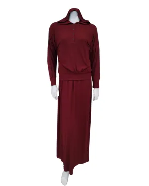 AC-070 Burgundy Ribbed Coverall Modal Nightgown & Hoodie