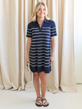 Ace Knit Dress- Navy Beaded-Sleeve