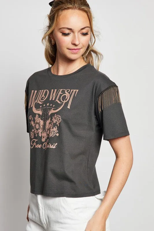 AntiStaticLining Classic Hoodie Wild West Rhinestone Fringe Tee