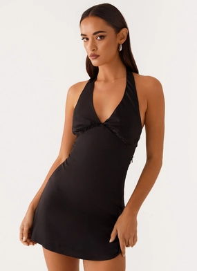 Silicone Grip Trim Heavy Hearted Mini Dress - Black