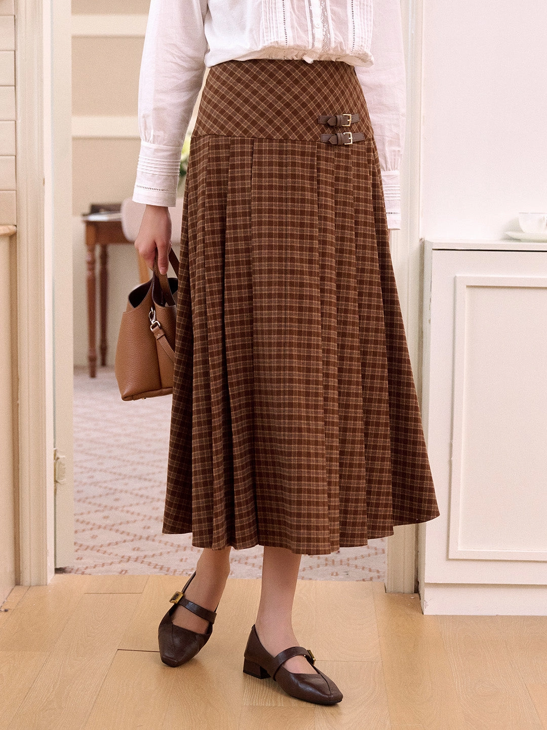Anti Friction Lining Premium Look Miracle A-Line Plaid Cotton Skirt